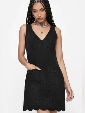 Ayr Broderie Denim Pinafore Dress